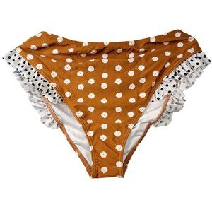 Minkpink Swim XL Sana Brief High-Waist Bikini Bottom Polka Dot Ruffle Retro